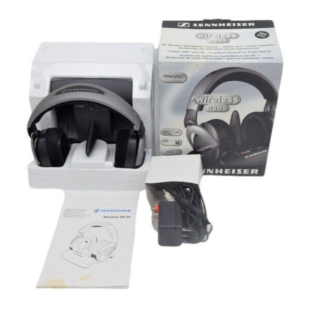 Sennheiser RS 85 Headband Wireless Headphones Charging Station - Black - NIB